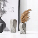 Silver Abstract Twisted Ceramic Vase - Artistic Minimalist Flower Holder for Home Decor (20x10x10cm) - Front View