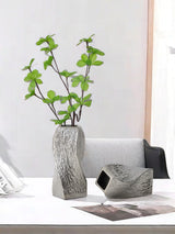 Silver Abstract Twisted Ceramic Vase - Artistic Minimalist Flower Holder for Home Decor (20x10x10cm) - Side View