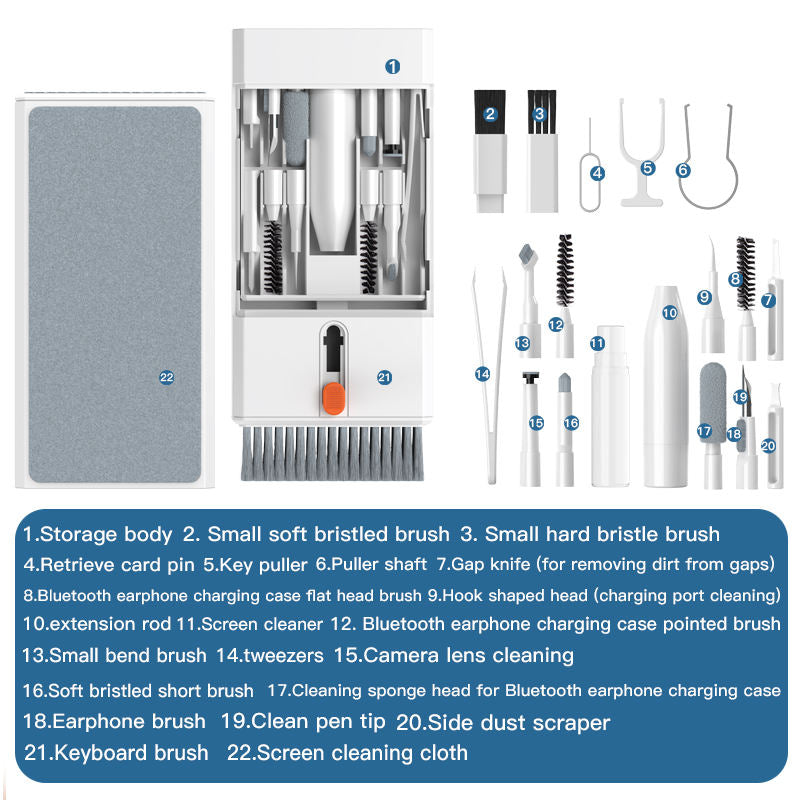 Black 22-in-1 Electronics Cleaning Kit - for Keyboards, Airpods, Laptops, Cell Phones, Cameras