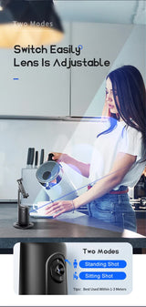 Black AI Smart Auto Tracking Phone Holder - 360° Rotation Face & Body Tracking Mount - 45-Degree Angle