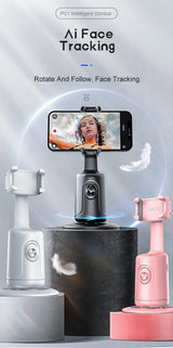 White AI Smart Auto Tracking Phone Holder - 360? Rotation Face & Body Tracking Mount
