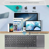 Black Tri-Fold Bluetooth Keyboard with Touchpad - Multi-Device Compatible (iOS/Android/Win) - Front View