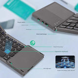 Black Tri-Fold Bluetooth Keyboard with Touchpad - Multi-Device Compatible (iOS/Android/Win) - 45-Degree Angle
