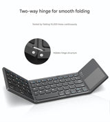 Black Tri-Fold Bluetooth Keyboard with Touchpad - Multi-Device Compatible (iOS/Android/Win) - Rear View