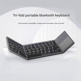 Black Tri-Fold Bluetooth Keyboard with Touchpad - Multi-Device Compatible (iOS/Android/Win) - Close-Up Angle