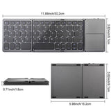 Black Tri-Fold Bluetooth Keyboard with Touchpad - Multi-Device Compatible (iOS/Android/Win) - Low Angle