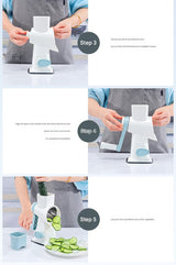 White Rotary Cheese Grater & Vegetable Slicer - Manual Shredder with 3 Interchangeable Drums - Close-Up Angle