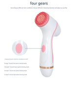 Blue Waterproof Facial Cleansing Spin Brush Set - Rechargeable with 3 Heads & Charging Stand - 45-Degree Angle