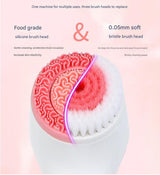 Blue Waterproof Facial Cleansing Spin Brush Set - Rechargeable with 3 Heads & Charging Stand - Rear View