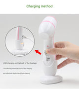 Blue Waterproof Facial Cleansing Spin Brush Set - Rechargeable with 3 Heads & Charging Stand - Close-Up Angle