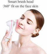 Blue 3-Head Electric Facial Cleansing Brush - Rechargeable Spin Scrubber Kit - Side View