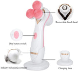 Blue 3-Head Electric Facial Cleansing Brush - Rechargeable Spin Scrubber Kit - Top-Down View