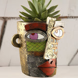 Abstract Face Planter Pot - Artistic Resin Decor for Succulents & Plants (Antique Style - 12.5*12*9CM) - Side View