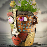 Abstract Face Planter Pot - Artistic Resin Decor for Succulents & Plants (Antique Style - 18.5*18*15CM) - Front View