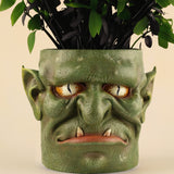 Green Unique Goblin Head Planter Pot - Resin Monster Face for Succulents & Decor (Style 1) - Front View