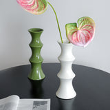 Glossy GreenCeramic Vase - Unique Bamboo-Look Design (25.5x9x7cm) - Top-Down View