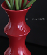 Glossy Red Ceramic Vase - Unique Bamboo-Look Design (25.5x9x7cm) - Side View