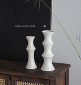 Matte White Ceramic Vase - Unique Bamboo Shape Design (25.5x9x7cm) - Front View