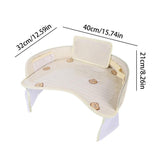 Kids Car Seat Travel Tray - Waterproof Lap Desk with Storage Pockets (Beige Bear - Round) - Front View
