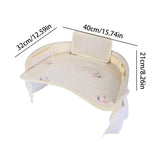 Kids Car Seat Travel Tray - Waterproof Lap Desk with Storage Pockets (Beige bunny - Round) - Front View