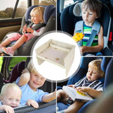 Kids Car Seat Travel Tray - Waterproof Lap Desk with Storage Pockets (Beige Bear - Square) - Side View