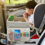 Kids Car Seat Travel Tray - Waterproof Lap Desk with Storage Pockets (Beige Bear - Square) - Top-Down View