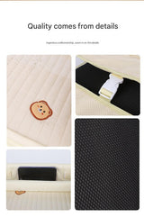 Kids Car Seat Travel Tray - Waterproof Lap Desk with Storage Pockets (Beige Bear - Square) - Close-Up Angle
