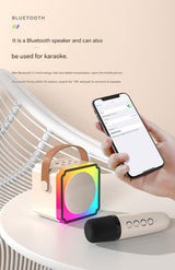Blue Fun Portable Party Speaker - Karaoke Machine with Two Wireless Microphones and Voice Effects - Top-Down View