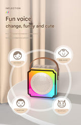 Blue Fun Portable Party Speaker - Karaoke Machine with Two Wireless Microphones and Voice Effects - Close-Up Angle