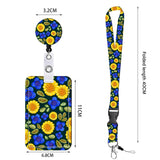 2-pcs Retractable ID Badge Reel Lanyard Set with Vertical Hard Plastic Card Holder - Green sunflowers (Style 2)