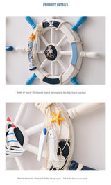 Nautical Wooden Rudder Wall Decor - 34cm Coastal Home Decor Accent (Seabird Rudder) - Top-Down View