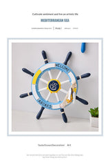 Nautical Wooden Rudder Wall Decor - 34cm Coastal Home Decor Accent (Light blue pull net rudder) - Front View