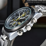 Black Dial Elegant Men's Quartz Chronograph Watch with 42mm Case and Perpetual Calendar - Front View