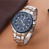 Steel strip blue surface Elegant Men's Quartz Chronograph Watch with 42mm Case and Perpetual Calendar - Front View