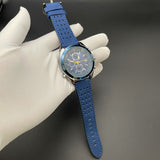 Blue leather strap Elegant Men's Quartz Chronograph Watch with 42mm Case and Perpetual Calendar - Front View