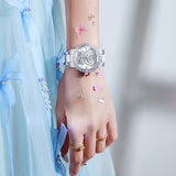 Women's Butterfly Quartz Watch with Ceramic Steel Strap and Luminous Hands (Silver shell white surface steel belt) - Side View