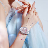 Women's Butterfly Quartz Watch with Ceramic Steel Strap and Luminous Hands (Silver shell powder surface steel belt)