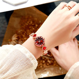 Red Women's Four-Leaf Clover Quartz Watch with Red Dial and Crystal Accents - Front View