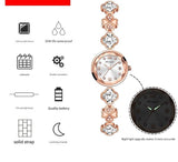 White Women's Four-Leaf Clover Quartz Watch with Red Dial and Crystal Accents - Front View