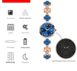 Blue Women's Four-Leaf Clover Quartz Watch with Red Dial and Crystal Accents - Front View