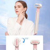 Rose Gold Electric Eye Massager Pen with Red & Blue Light Therapy - Heated Vibration Wand - 45-Degree Angle