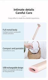 Rose Gold Electric Eye Massager Pen with Red & Blue Light Therapy - Heated Vibration Wand - Close-Up Angle