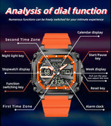 Orange Men's Dual Display Watch - Dual Time Digital Analog Waterproof Sports Watch - Front View