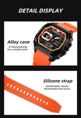 Orange Men's Dual Display Watch - Dual Time Digital Analog Waterproof Sports Watch - Close-Up Angle