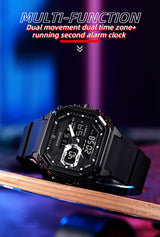 Black Men's Dual Display Watch - Dual Time Digital Analog Waterproof Sports Watch - Side View