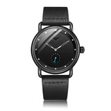 Black Elegant Men's Watch with Leather Band - Small Seconds, Onion Crown Detail