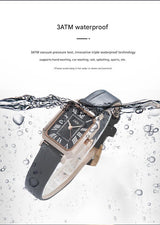 Rose gold case, white dial and black belt Ladies Quartz Watch - Classic Rectangular, Leather Band - Top-Down View