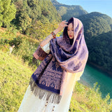 Style 4 Women's Ethnic Faux Cashmere Shawl Wrap - Jacquard Pattern Tassel Scarf (A unique hole purple)