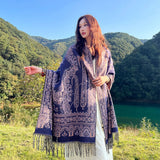Style 4 Women's Ethnic Faux Cashmere Shawl Wrap - Jacquard Pattern Tassel Scarf (A unique hole purple) - Side View