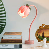 Pink LED Tulip Desk Lamp - Flexible Gooseneck, Decorative Flower Table Light - Front View